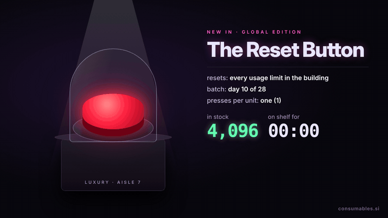 Security footage of one batch of The Reset Button: 4,096 in stock, sold out in 11 seconds.
